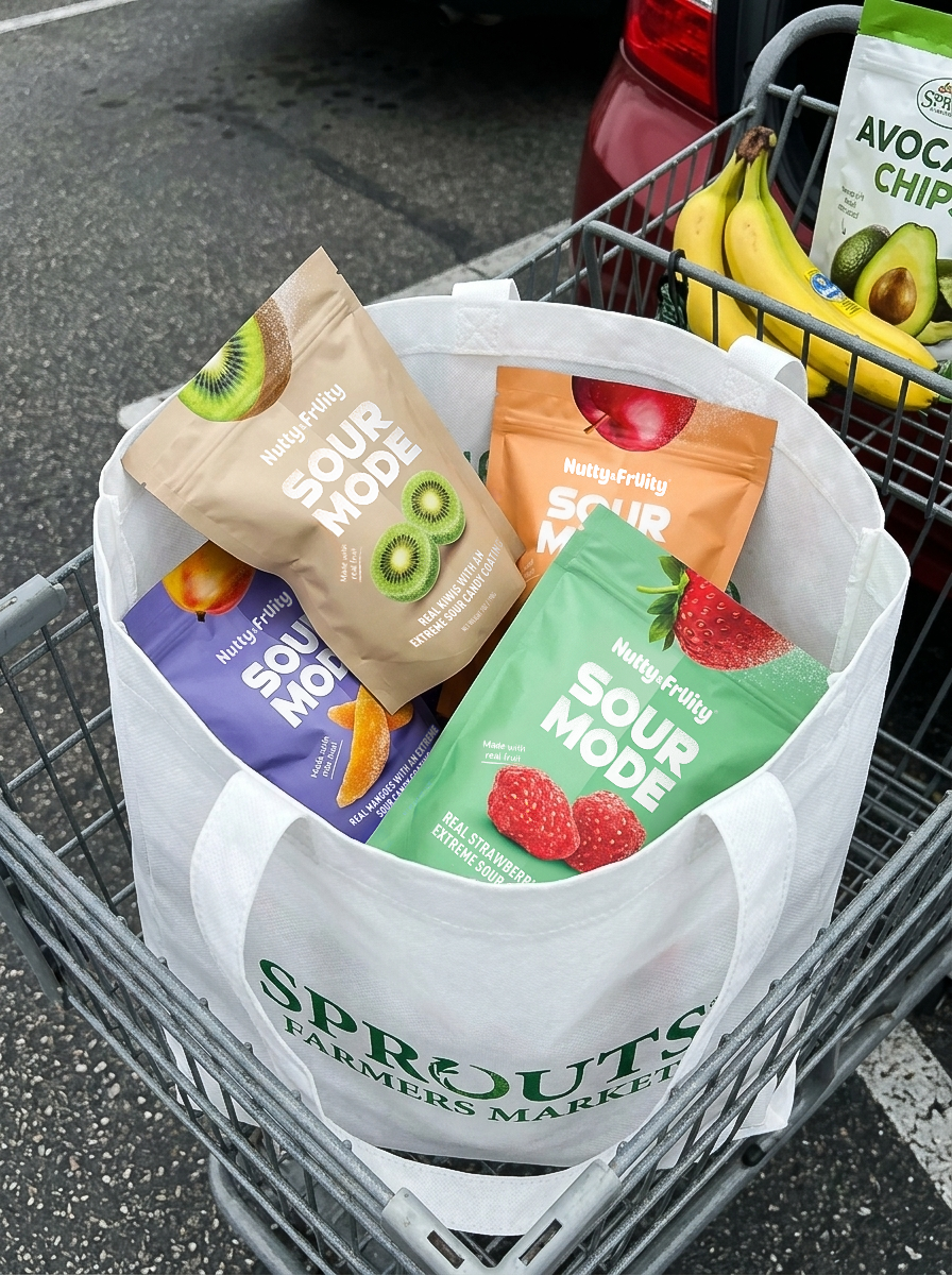 Sour Mode packs in a Sprouts tote